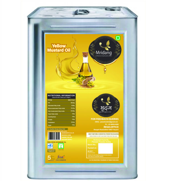 Mridand Yellow Mustard Oil | Pili Sarson Ka tel | 5 Litre Tin
